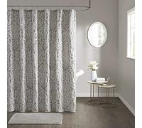 Madison Park Odette Rideau de Douche en Tissu Jacquard texturé de Luxe, médaillon damassé, Lavable en Machine, décoration Moderne, Salle de Bain, Baignoire, 183 x 183 cm, argenté