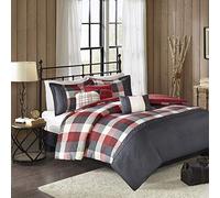Madison Park Parure de lit Confortable Alternative en Duvet Toutes Saisons avec Jupe de lit Assortie, taies d'oreiller, Oreiller décoratif, Polyester, Rouge, très Grand lit (264,2 x 233,7 cm)