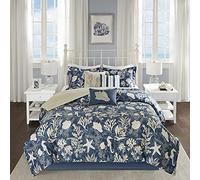 Madison Park Parure de lit Confortable Alternative en Duvet Toutes Saisons avec taies Assorties, Oreiller décoratif, Coton, Cape Cod, Bleu Marine, 7 pièces, Grand lit