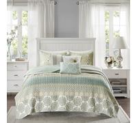 Madison Park Parure de lit légère pour Toutes Les Saisons, Couvre-lit Respirant, taies d'oreiller Assorties, Oreiller décoratif, Coton, Rayures Vert/Jaune, lit Double/Grand lit (228,6 x 228,6 cm)