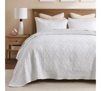 Madison Park Quebec Parure de lit réversible damassée Double Face pour Toutes Les Saisons, Couvre-lit léger, taies Assorties, lit Simple (205,7 x 279,4 cm), Blanc