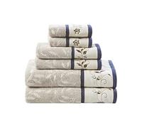 Madison Park Serene Lot de 6 Serviettes de Bain 100% Coton à Motif Floral brodé, Design Jacquard en Coton, Douces et très absorbantes pour Douche, 600 g/m², Plusieurs Tailles, Bleu Marine