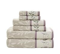 Madison Park Serene Lot de 6 Serviettes de Bain 100% Coton à Motif Floral brodé, Design Jacquard en Coton, Douces et très absorbantes pour Douche, 600 g/m², Plusieurs Tailles, Violet