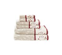 Madison Park Serene Lot de Serviettes de Bain 100% Coton, Broderie Florale, Motif Jacquard Doux, très Absorbant pour la Douche, Plusieurs Tailles, Rouge