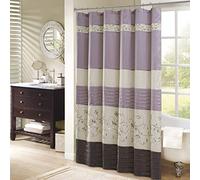 Madison Park Serene Rideau de Douche en Soie synthétique brodée Florale Lavable en Machine Décoration de Salle de Bain Moderne, Polyester, Violet, 72 x 72 in