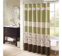 Madison Park Serene Rideau de Douche en Soie synthétique brodée Florale Lavable en Machine Décoration de Salle de Bain 183 x 183 cm Vert