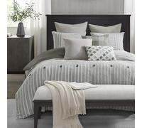 Madison Park Signature Parure de lit 9 pièces pour très Grand lit, Housse de Couette Amovible 100% Coton avec Insert - Literie de Style Rustique - Motif Jacquard texturé à Rayures - Très Grand lit -