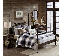 MADISON PARK SIGNATURE Parure de lit toutes saisons avec insert rembourré et housse de couette amovible, taies d'oreiller assorties, oreillers décoratifs, coton, cabine urbaine, carreaux marron, grand