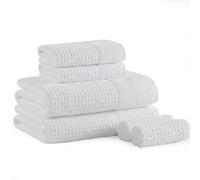 Madison Park Spa Lot de 6 Serviettes gaufrées 100% Coton, Texture de qualité supérieure, Tissage gaufré, très absorbantes, séchage Rapide, qualité hôtelière et Spa, Tailles Assorties, Blanc