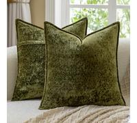 Madizz Housses de Coussin Décoratives Vintage Lot de 2 Coussins Taies d’Oreiller Neutres et Ferme Décoration Intérieure pour Canapé Salon Chambre Vert Mousse 50x50 cm