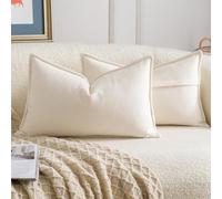 Madizz Lot de 2 Doux Housses de Coussin en Chenille avec Bordure Décorative pour Canapé Chambre à Coucher Salon Décoration Maison Moderne Crème 30x50 cm