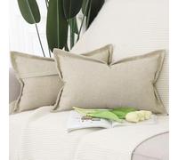 Madizz Lot de 2 Doux Housses de Coussin en Faux Lin avec Bordure Large Décoratif Coussin Couvre Style De Luxe pour canapé de Chambre Beige 30x50 cm
