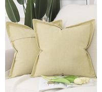 Madizz Lot de 2 Doux Housses de Coussin en Faux Lin avec Bordure Large Décoratif Coussin Couvre Style De Luxe pour canapé de Chambre Jaune Clair 50x50 cm