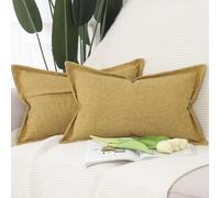Madizz Lot de 2 Doux Housses de Coussin en Faux Lin avec Bordure Large Décoratif Coussin Couvre Style De Luxe pour canapé de Chambre Jaune Moutarde 30x50 cm