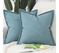 Madizz Lot de 2 Doux Housses de Coussin en Faux Lin avec Bordure Large Décoratif Coussin Couvre Style De Luxe pour canapé de Chambre Bleu 45x45 cm