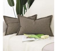 Madizz Lot de 2 Doux Housses de Coussin en Faux Lin avec Bordure Large Décoratif Coussin Couvre Style De Luxe pour canapé de Chambre Marron 40x60 cm