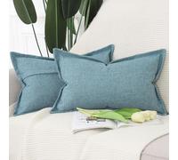Madizz Lot de 2 Doux Housses de Coussin en Faux Lin avec Bordure Large Décoratif Coussin Couvre Style De Luxe pour canapé de Chambre Bleu 30x50 cm