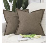 Madizz Lot de 2 Doux Housses de Coussin en Faux Lin avec Bordure Large Décoratif Coussin Couvre Style De Luxe pour canapé de Chambre Marron 40x40 cm
