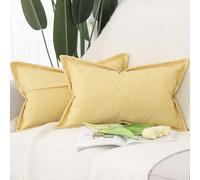 Madizz Lot de 2 Doux Housses de Coussin en Faux Lin avec Bordure Large Décoratif Coussin Couvre Style De Luxe pour canapé de Chambre Jaune 40x80 cm