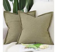 Madizz Lot de 2 Doux Housses de Coussin en Faux Lin avec Bordure Large Décoratif Coussin Couvre Style De Luxe pour canapé de Chambre Vert Mousse 60x60 cm