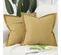Madizz Lot de 2 Doux Housses de Coussin en Faux Lin avec Bordure Large Décoratif Coussin Couvre Style De Luxe pour canapé de Chambre Jaune Moutarde 50x50 cm