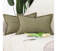 Madizz Lot de 2 Doux Housses de Coussin en Faux Lin avec Bordure Large Décoratif Coussin Couvre Style De Luxe pour canapé de Chambre Vert Mousse 40x80 cm