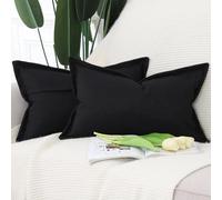 Madizz Lot de 2 Doux Housses de Coussin en Faux Lin avec Bordure Large Décoratif Coussin Couvre Style De Luxe pour canapé de Chambre Noir 40x60 cm