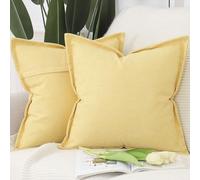 Madizz Lot de 2 Doux Housses de Coussin en Faux Lin avec Bordure Large Décoratif Coussin Couvre Style De Luxe pour canapé de Chambre Jaune 60x60 cm