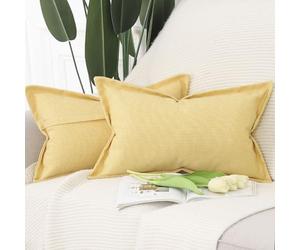 Madizz Lot de 2 Doux Housses de Coussin en Faux Lin avec Bordure Large Décoratif Coussin Couvre Style De Luxe pour canapé de Chambre Jaune 40x80 cm
