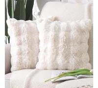Madizz Lot de 2 Doux Peluche Laine Courte Toison Décoratif Housses de Coussin Luxe Style pour canapé Chambre Blanc crème 50 x 50 cm