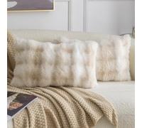 Madizz Lot de 2 Doux Peluche Laine Courte Toison Décoratif Housses de Coussin Luxe Style pour canapé Chambre Beige Blanc 40 x 60 cm