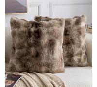 Madizz Lot de 2 Doux Peluche Laine Courte Toison Décoratif Housses de Coussin Luxe Style pour canapé Chambre Marron moucheté 60 x 60 cm