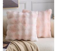 Madizz Lot de 2 Doux Peluche Laine Courte Toison Décoratif Housses de Coussin Luxe Style pour canapé Chambre Blanc Rose 50 x 50 cm
