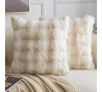Madizz Lot de 2 Doux Peluche Laine Courte Toison Décoratif Housses de Coussin Luxe Style pour canapé Chambre Beige Blanc 65 x 65 cm