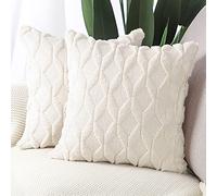Madizz Lot de 2 Doux Peluche Laine Courte Velours Décoratif Housses de Coussin Luxe Style pour canapé Chambre Beige 40 x 40 cm