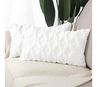 Madizz Lot de 2 Doux Peluche Laine Courte Velours Décoratif Housses de Coussin Luxe Style pour canapé Chambre Blanc 40 x 60 cm