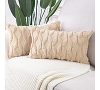 Madizz Lot de 2 Doux Peluche Laine Courte Velours Décoratif Housses de Coussin Luxe Style pour canapé Chambre Kaki 40 x 60 cm