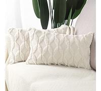 Madizz Lot de 2 Doux Peluche Laine Courte Velours Décoratif Housses de Coussin Luxe Style pour canapé Chambre Beige 40 x 60 cm