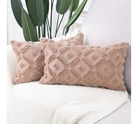 Madizz Lot de 2 Doux Peluche Laine Courte Velours Décoratif Housses de Coussin Luxe Style pour canapé Chambre Marron 30 x 50 cm