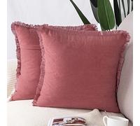 Madizz Lot de 2 Doux Simili Daim Décoratif Housses de Coussin à Glands Luxe Style pour canapé Chambre Rose 60x60 cm