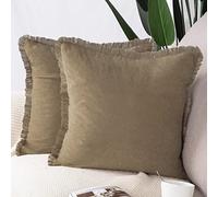 Madizz Lot de 2 Doux Simili Daim Décoratif Housses de Coussin à Glands Luxe Style pour canapé Chambre Marron 55x55 cm