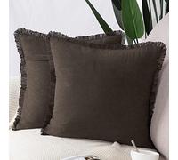 Madizz Lot de 2 Doux Simili Daim Décoratif Housses de Coussin à Glands Luxe Style pour canapé Chambre Marron foncé 55x55 cm