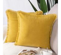 Madizz Lot de 2 Doux Simili Daim Décoratif Housses de Coussin à Glands Luxe Style pour canapé Chambre Jaune 50x50 cm
