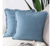 Madizz Lot de 2 Doux Simili Daim Décoratif Housses de Coussin à Glands Luxe Style pour canapé Chambre Bleu Clair 65x65 cm