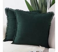 Madizz Lot de 2 Doux Simili Daim Décoratif Housses de Coussin à Glands Luxe Style pour canapé Chambre Vert foncé 40x40 cm