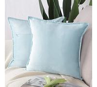 Madizz Lot de 2 Doux Velours Décoratif Housses de Coussin Luxe Style pour canapé Chambre Bleu Clair 50 x 50 cm