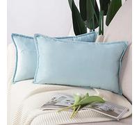 Madizz Lot de 2 Doux Velours Décoratif Housses de Coussin Luxe Style pour canapé Chambre Bleu Clair 30 x 50 cm