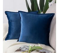 Madizz Lot de 2 Doux Velours Décoratif Housses de Coussin Luxe Style pour canapé Chambre Bleu foncé 45x45 cm