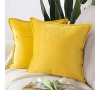 Madizz Lot de 2 Doux Velours Décoratif Housses de Coussin Luxe Style pour canapé Chambre Jaune Citron 50 x 50 cm