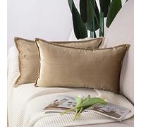 Madizz Lot de 2 Doux Velours Décoratif Housses de Coussin Luxe Style pour canapé Chambre Marron Clair 30 x 50 cm
